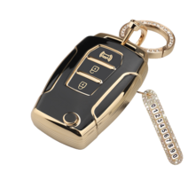 키에티 쌍용 티볼리 토레스 풀커버 경보음버튼 TPU 엣지 키케이스 A타입 + 큐빅번호판, 골드_블랙