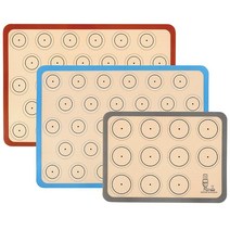 실리콘 베이킹 매트 마카롱 - 3개 세트(하프 시트 라이너 2개 및 쿼터 1개) 마카롱 팬 피자 토스터 케이크 빵 만들기용 논스틱 쿠키 오븐 (41.9 x 29.9cm(1, Red Blue Gray