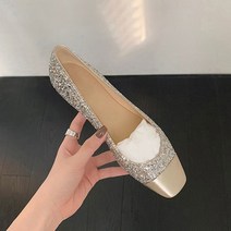 스팽글 스퀘어 플랫 단화