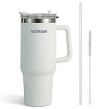 모멘 빅터 대용량 텀블러 1.2리터 빨대텀블러 손잡이텀블러 스텐 보온보냉텀블러 보냉병 물통+빨대+빨대 세척솔 에코트리카페, 화이트
