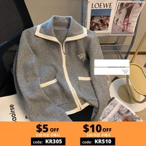 핫핑크가디건 셔츠가디건 여성용 프레피 스타일 그레이 라펠 지퍼 니트 가디건 가을 패션 에이지 감소 서양식 스웨터 코트