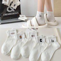 워더미 데일리 큐티 자수 심플 화이트 단목 여성 학생 양말 5P W737