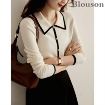 블루종 블루종 심플 카라넥 버튼 니트_B2210KN603C