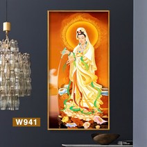 관음보살 불상 서방삼성 벽걸이화 장식화 부처님상 불교액자, 액자 폭50높이100cm, 알루미늄 합금 골든 프레임, W941