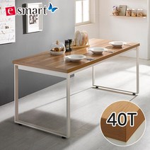 e스마트 스틸헤비 6인용식탁 1600x600 사각다리 / 40T, 멀바우_화이트다리