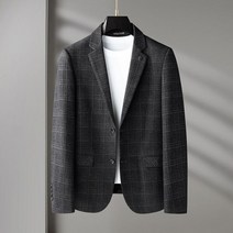 남성 비즈니스 캐주얼 체크 정장 재킷 가을