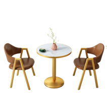 티 테이블 세트 원형 2인용 세라믹 식탁 베란다 발코니 카페, 브라운(골드세라믹원탁60CM+의자2)