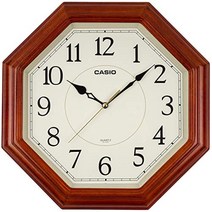 CASIO (카시오) 시계 다크 브라운 직경 33.8cm 아날로그 팔각 나무 프레임 연속 초침, 상품명참조