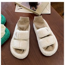 나루니 여성털슬리퍼 털 퍼 뽀글이 두꺼운굽 각진 크메르 슬리퍼 벨크로 찍찍이 3.5cm 3.5cm굽