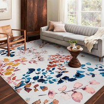 컴퍼니24 Fashri엔드 Phyllis 부분 러그 2 4 x 3m(8 10피트) 모던 세탁기 세탁 가능 꽃무늬 보헤미안 미끄럼 방지 대형 패드 바닥 카펫 거실 식당 세탁실 침실, 02 Blue
