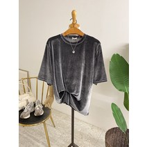 허니제이 / 츄잉 스판 벨벳 여유핏 반팔 티셔츠(4color)