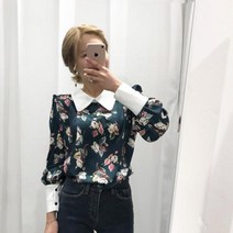 보블리에 플라워 카라 블라우스