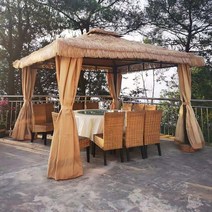 펜션 풀빌라 조립식 감성원두막 정자 파골라 사각정 바베큐장, 3.5x3.5m초가정+거즈커튼+둘레커튼