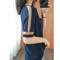 니트 탑스 여름 반소매 티셔츠 대비 색 T 셔츠 루즈 캐주얼 의류 Camisetas De Mujer 봄 반집업니트 스웨터 니트집업 라운드니트