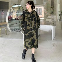 여성 봄 가을 밀리터리 빅사이즈 루즈핏 롱 원피스 MLO1