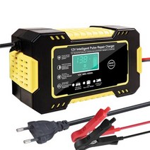 자동차 배터리 충전기 전체 자동 오토바이 12V 6A 펄스 수리 LCD 디스플레이 스마트 빠른 충전 AGM 딥 사이클 젤 납 산성, Yellow EU Plug