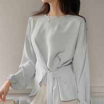 BLO046 리본 랩 포인트 긴팔 블라우스