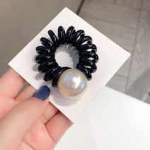 이쁨달다 왕진주 오로라 블랙 스프링 전화선 머리끈 슈슈