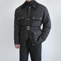 룩샵 남자 남성 퀼팅 바버 벨트 필드 패딩 자켓
