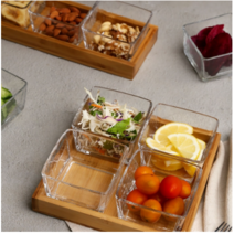 우드 트레이유리 사각 그리드 플래터 4type 사각 분할 디저트 나눔 접시 소스 반찬 그릇 유리 디저트 접시 예쁜 반찬 그릇 반찬 접시 북유럽풍 나눔접시, 정사각6