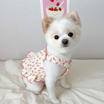 강아지 고양이 잔꽃 플리츠 플레어 나시 티셔츠, 붉은색