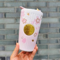 스타벅스 중국 2021 벚꽃MD 골드 사이렌 로고 벚꽃잎 레이어드 더블월 세라믹 머그 컵 355ml (2/23 출시)