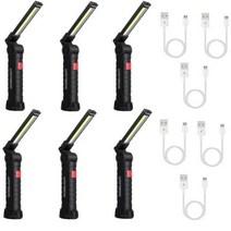 고휘도 손전등 휴대용 멀티 써치라이트 COB LED 자기 작업 빛 USB 충전식 토치 후크 랜턴 검사 캠핑 자동차 수리 램프, 긴 6PCS