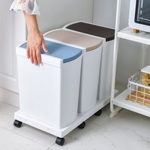 가정용 분리수거장 분리수거대 재활용 대형 대용량 쓰레기통 아파트 주택 자취방, 화이트통 살구청색 뚜껑 2팩