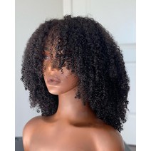 레이스 가발 afro kinky curly wig with bangs glueless full machine made brazilian for women 180 density, 10인치