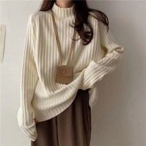 반 높이 칼라 가을과 겨울 니트웨어 피트 소프트 왁스 스웨터 게으른 바람 느슨한 단색 바닥 셔츠 여성 의류