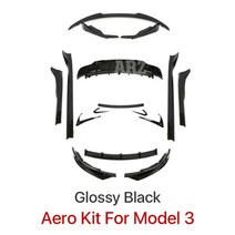 프론트스포일러 탄소 섬유 바디킷 립 리어 디퓨즈 사이드 스커트 스포츠 스타일 액세서리, 모델 3 블랙