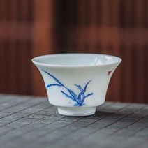 경덕진 청화 자방 찻잔, 화이트 + 블루, 1개
