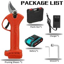 전동전지가위 충전 98v 32mm 브러시리스 무선 전기 전정 가위 pruner 정원 가위 도구 식 배터리 전정 가위 정원 도구, 빨간색 1pc 배터리