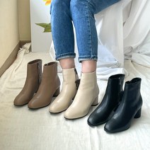 천연 소가죽 발편한 둥근코 슬림 앵클부츠