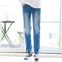 루나진 T-012 남성용 구제워싱 일자 스판 청바지 라이트블루