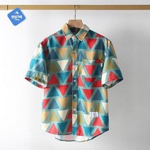 피그먼트 블루 쿠바 하와이안 패턴 여름 남성 셔츠