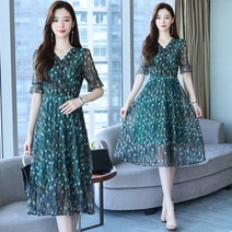 ROGBID 중년 엄마 여름 쉬폰 스커트 서양식 반팔 40대 50 중장년 여성복 여름 원피스
