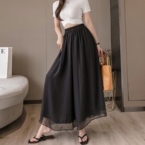 리틀깽스 빅사이즈 하늘하늘 블랙 화이트 이중 쉬폰 와이드팬츠 치마바지 비치웨어 여름휴가패션