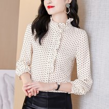 봄 패션 셔츠 프린트 블라우스 하이넥 코디 날씬해 보이는 긴팔 블라우스 트렌디