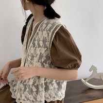 tagi 여성 여름조끼 민소매 레이스 펀칭 베스트
