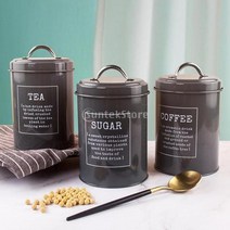 set of 3 metal tea coffee sugar storage jars canister bin pot Kitchen storage container 커피 설탕 용기 세트, 옵션1 3개 회색