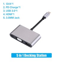 usb허브 c타입허브 호환 71 USB C 허브 HDMI-4K VGA 1080P 3.5MM AUX PD 충전 3.0 Macbook 액세서리 독 Sta, 한개옵션1, 02 5 in 1
