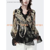 [해외] 인기신상 여성 럭셔리 페이즐리웨이브 V넥 고급 블라우스~4XL