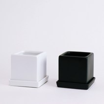 꽃피우는청년 소형 무광 사각형 세라믹 화분 2p (10x10x10cm), 화이트+화이트