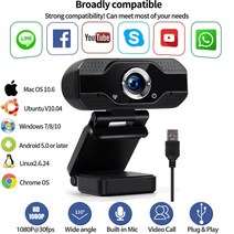 전문가용 웹캠 1080P LED 조명 컴퓨터 카메라 HD 자동 초점 없음 웹 캐스트 라이브 스트림 USB 조정 가능, 01 Black, 한개옵션1