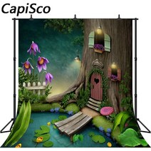 미니스튜디오 포토스튜디오 사진촬영소품 포토부스 Capisco 동화 큰 나무 집 램프 아기 사진 배경 생일 사용자 정의 사진 배경 사진 스튜디오에 대한 소품, 원활한 300x450cm