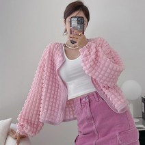 엠보 루즈핏 예쁜 핑크 라운드 가벼운 볼레로 가디건 4컬러