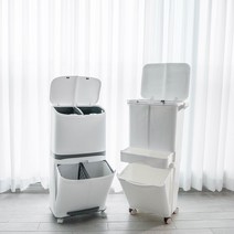 [진리마켓 정품] 스탠드 가정용 분리수거함 이동식 재활용 분리수거 쓰레기통 캐리어 2단 3단 다용도함 홈쇼핑 다이소 바퀴달린 카트, 3단 분리수거함(서랍형), 재활용스티커