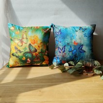 린넨 쇼파 쿠션 커버 포인트 인테리어 화려한 나비 문양 43X43