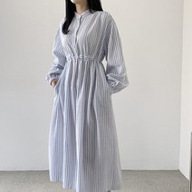 [스위트플러스] 임부복 차이나카라 줄지 반오픈 수유 셔츠 원피스